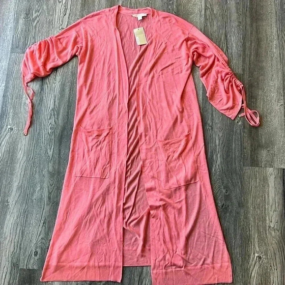 Michael Michael Kors Sweater Pink Long Sleeve Cardigan Sweater Duster Size Large - Picture 2 of 10